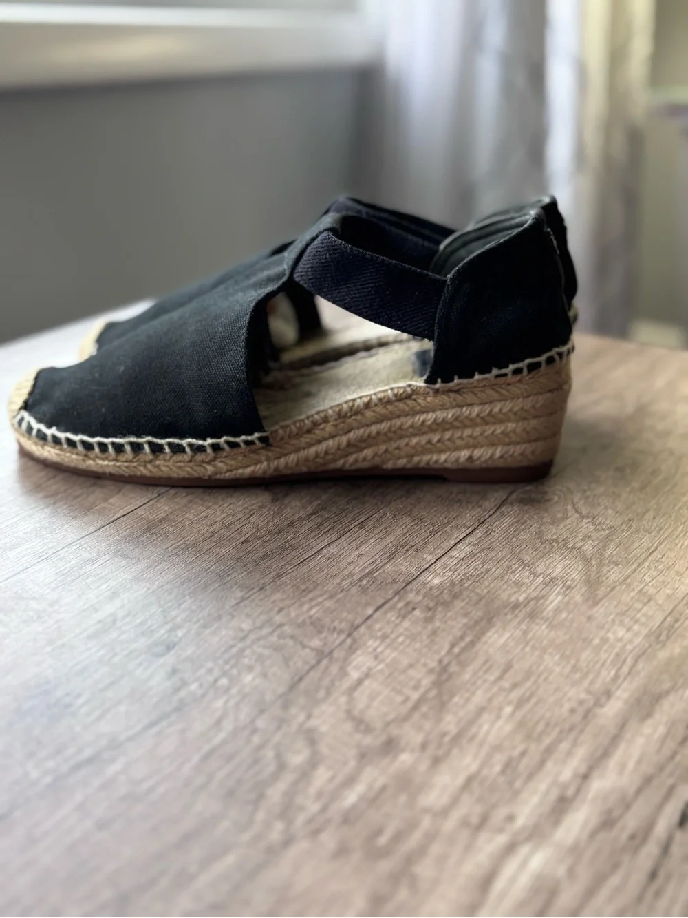 Tory Burch Black Canvas Espadrille Flats with Natural Jute Trim